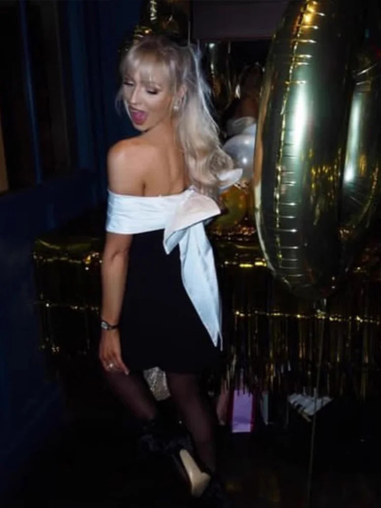 Straplees Mini Dress Women Sexy Elegant Backless Sleeveless Bow Robe Female 2025 Fashion Off Shoulder Birthday Party Dresses 250113