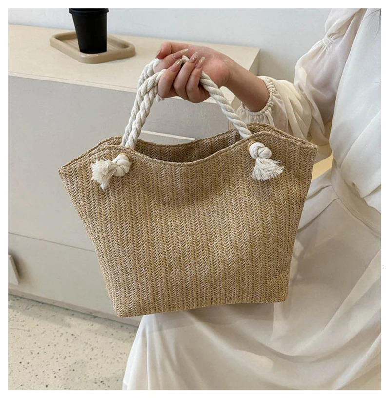 Fitshinling Bohemian Handmade Moven Rattan Straw Bags Fashion Large Capacity Shoulder Bag Women Vintage Female Tote 250121