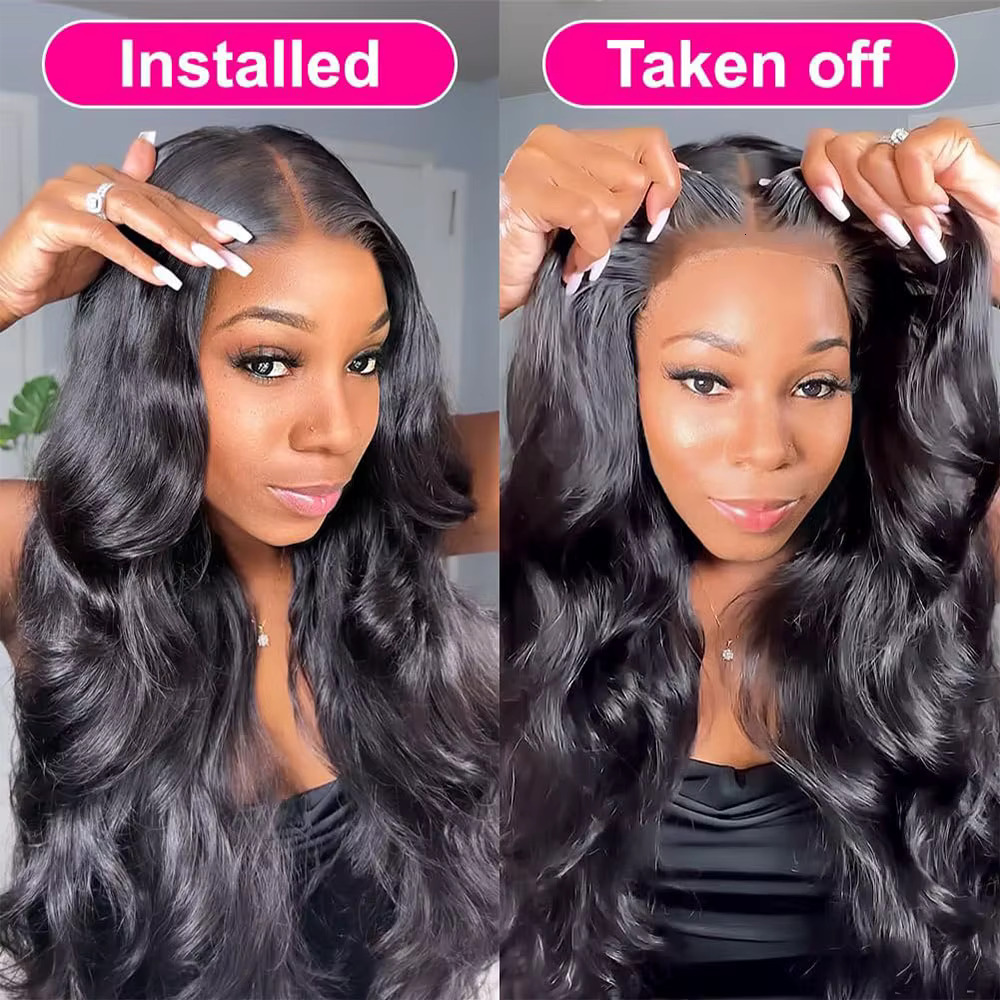 34Inch 250 Density Glueless Human Hair Ready To Body Wave Plucked Pre Cut Wear And Go 4X4 Lace Closure Wig
