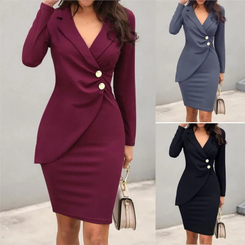 Autumn Attendance Pass Long Sleeved Short Skirt Temperament Slimming Professional Dress Simple Solid Color Set 250122