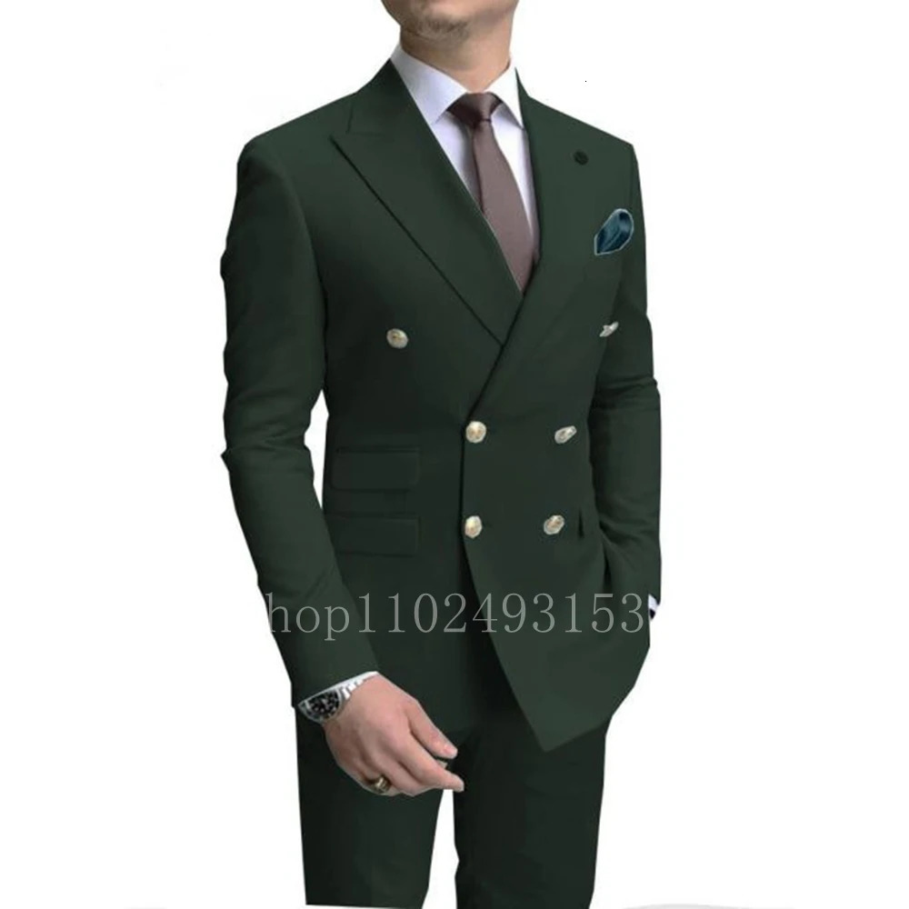 Fashion White Male Suits Slim Fit 2 Pieces Double Breasted Elegant Formal Men Wedding Set Costume Homme 250122