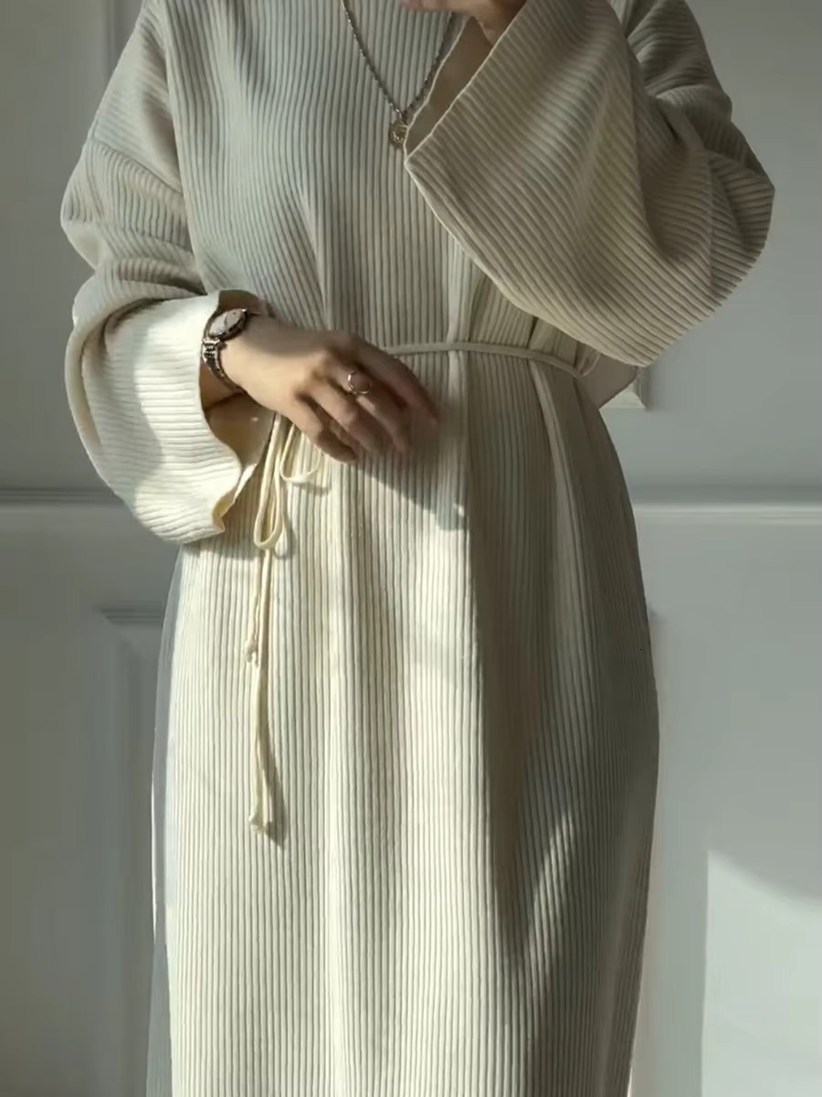 Muslim Dubai Middle East Winter Thicken Warm Knit Sweater Abayas For Women Evening Long Dress Ramadan Robe Femme Islam Clothing