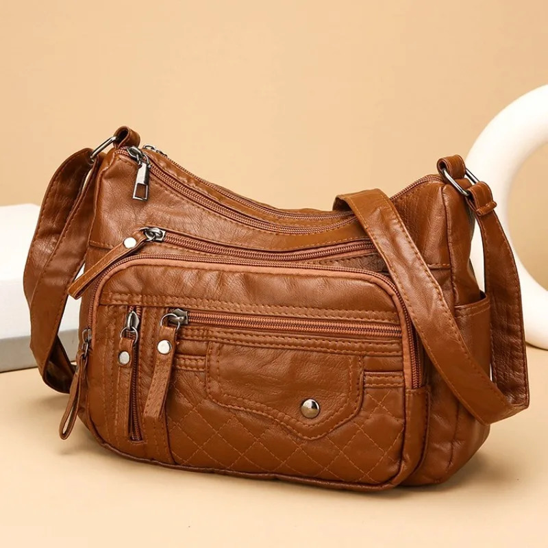 Soft PU Leather Waterproof Shoulder Bag Women Retro Casual Crossbody Bag Multiple Pockets Large Capacity Classic All Match Bags 250120