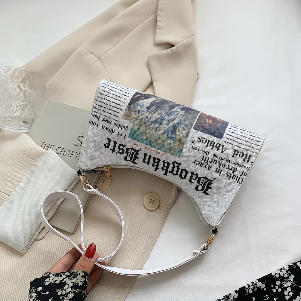 Leisure spaper Printing Underarm Shopping Bags Small PU Leather Single Strap Shoulder Bags PU Leather Armpit Bags 250122