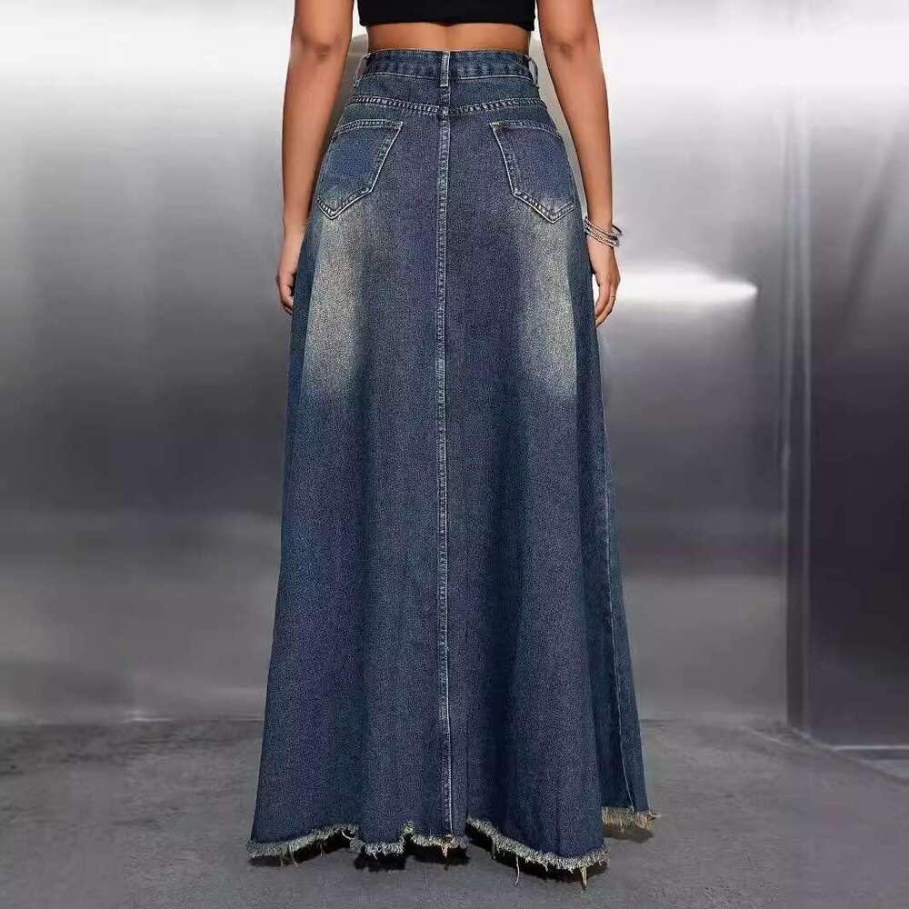 Women's Or Length High Waist Bleached Long Ripped Denim Bottoms Mujer Overall Vintage Skirts
