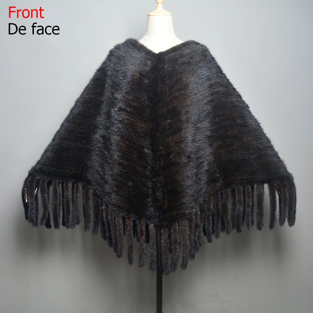 Fashion Women Fur Shawl Winter Knitted Real Mink Fur Stole With Fur Hood Knitted Mink Poncho Pashmina 250120