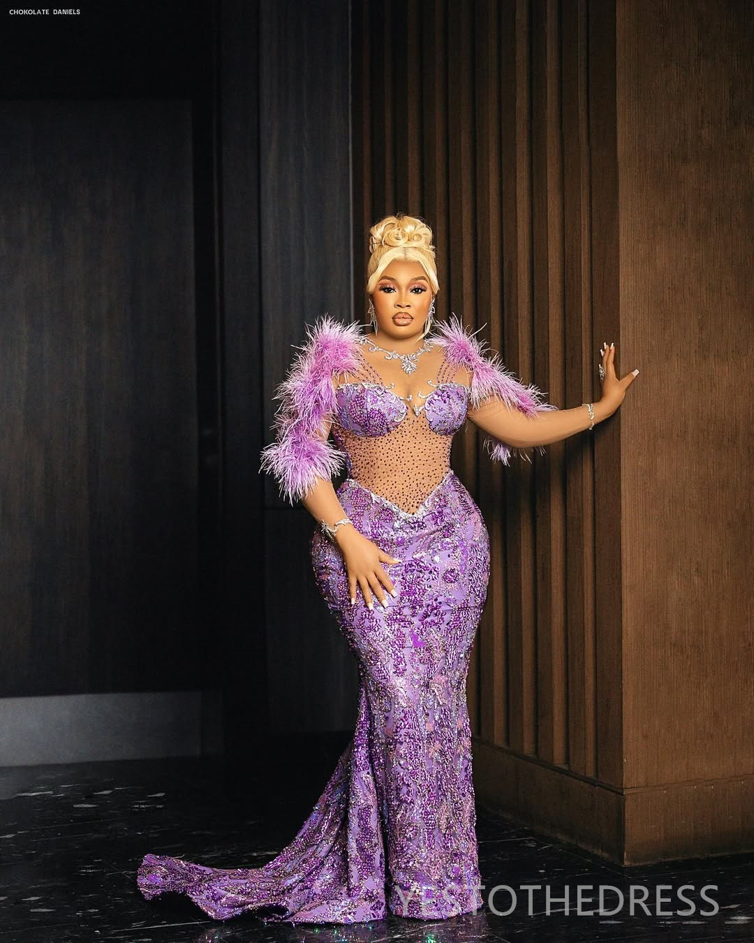 2025 Light Purple Luxurious Prom Dresses Mermaid Evening Dresses Feathered Illusion Beaded Lace Crystals Birthday Party Dress Second Reception Gowns A