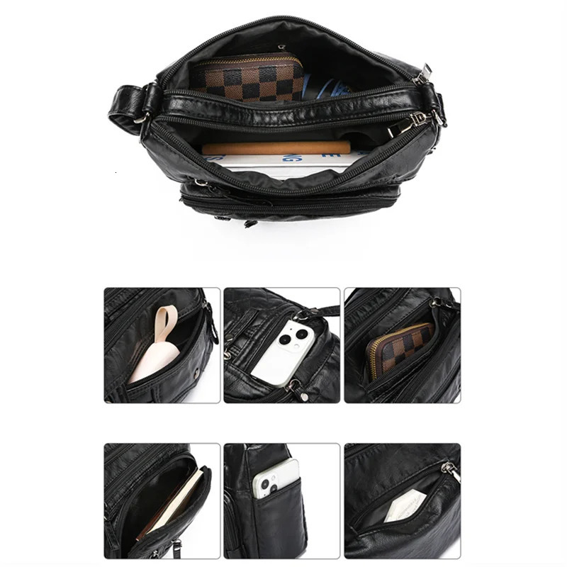Soft PU Leather Waterproof Shoulder Bag Women Retro Casual Crossbody Bag Multiple Pockets Large Capacity Classic All Match Bags 250120