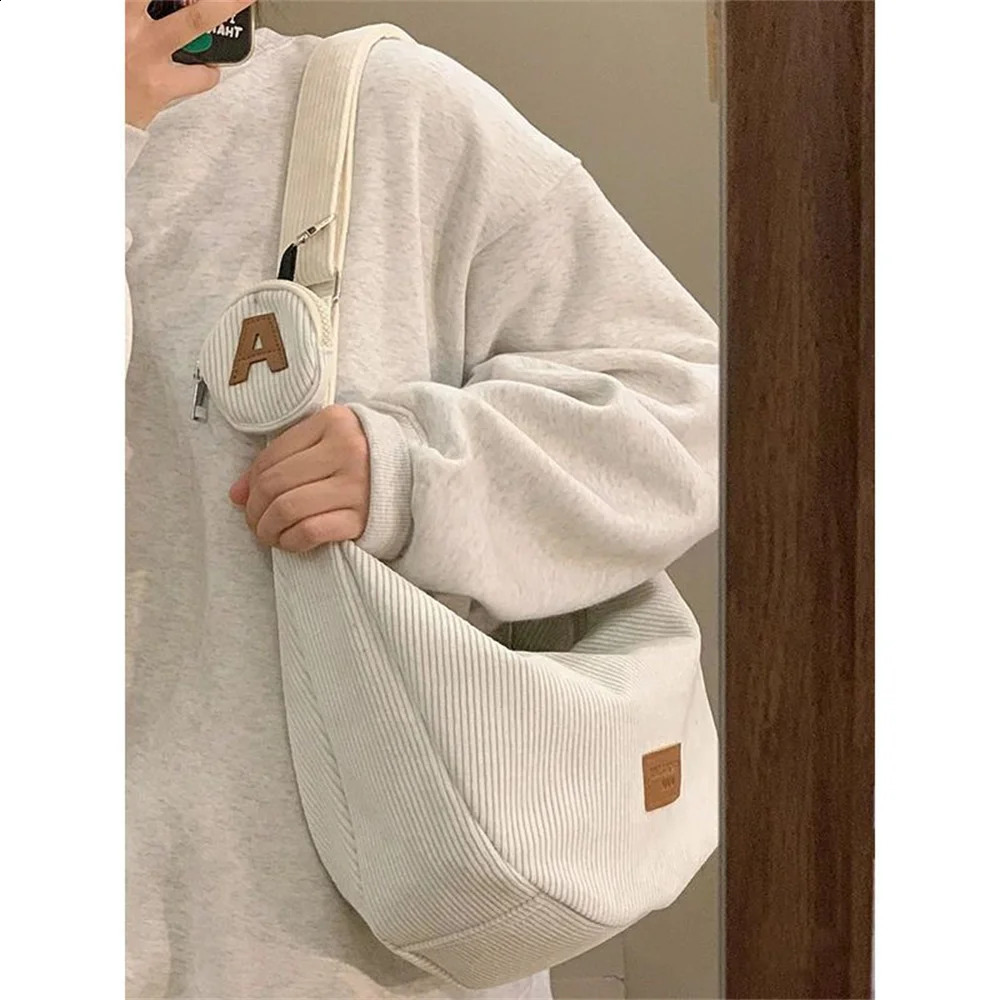 Large Capacity Corduroy Shoulder Crossbody Bag Women Leisure Armpit Solid Color Versatile Dumpling Fashion Messenger 250118