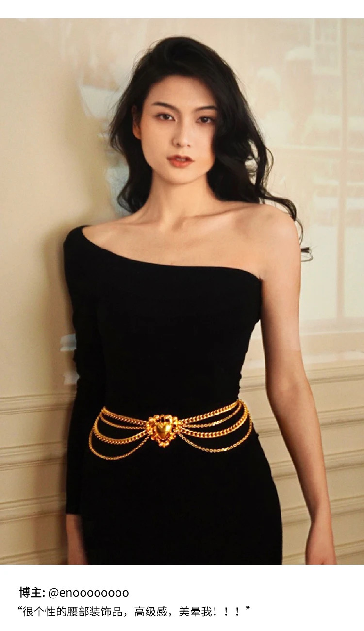 Golden Waist Chains Women Top Metal Heart Shape Dress Accessories Belt 250117