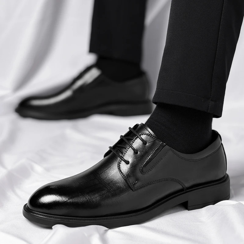 3/6/8 CM Elevator Shoes Men Dress Shoes Black Soft Leather Men Heighten Formal Shoes Casual Business Men Oxfords Suit Shoes 250120