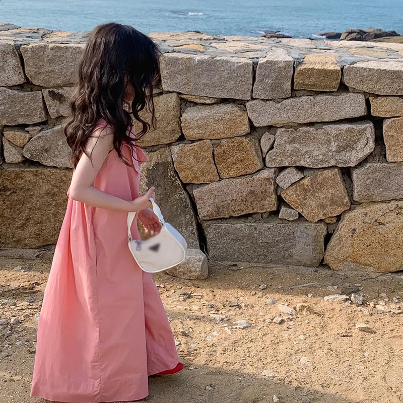 Summer Girl Overalls for Kids Pink Loose Casual Wide Leg Jeans Teenage Girls Jumpsuit Fashion Allmatch Children Trousers 38Y 250117