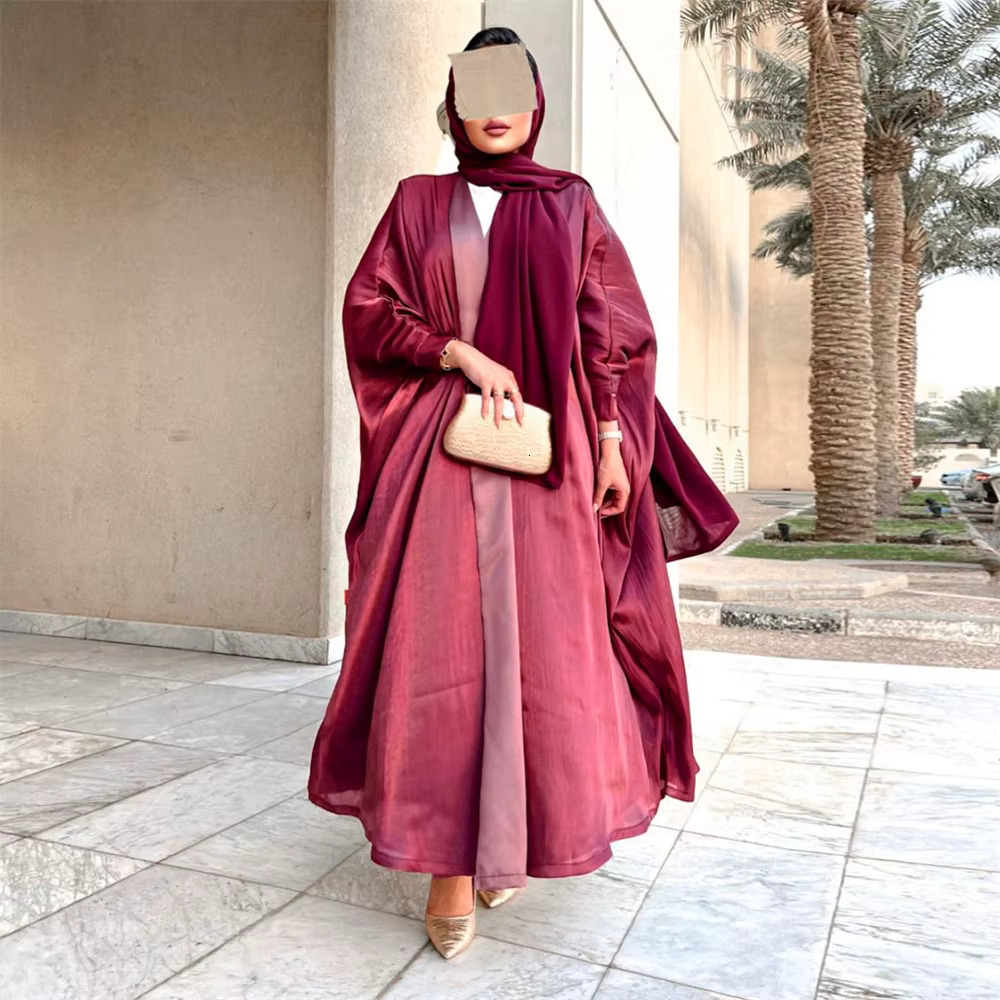 2025 New Batwing Sleeve Open Kimono Abaya Muslim Ramadan Dress Eid Islamic Solid Cardigan Moroccan Women Robe Clothing Vestidos