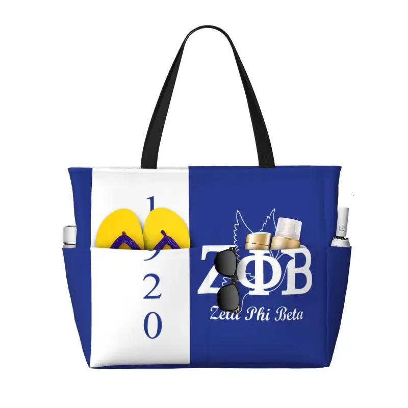 Zeta Phi Beta Large Waterproof Beach Bag Women Sandproof Pool Tote Bags with Zipper and Pockets for Gym Swim Travel Vacation 250121
