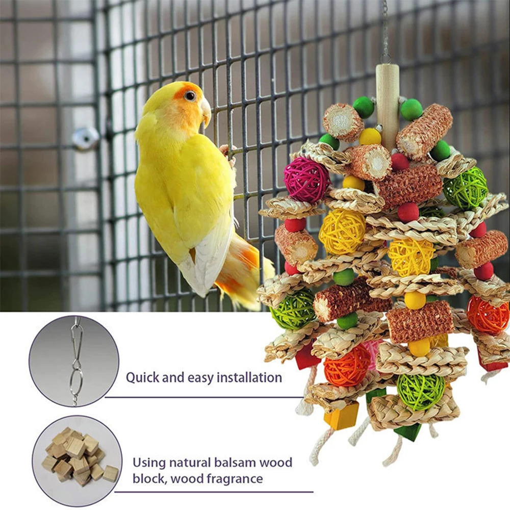 Parrot Toys Natural Corn Wood Parrot Bird Toys Love Bird Cage Funny Training Bird Toys Bite Resistant Bird Tearing Toy 250121