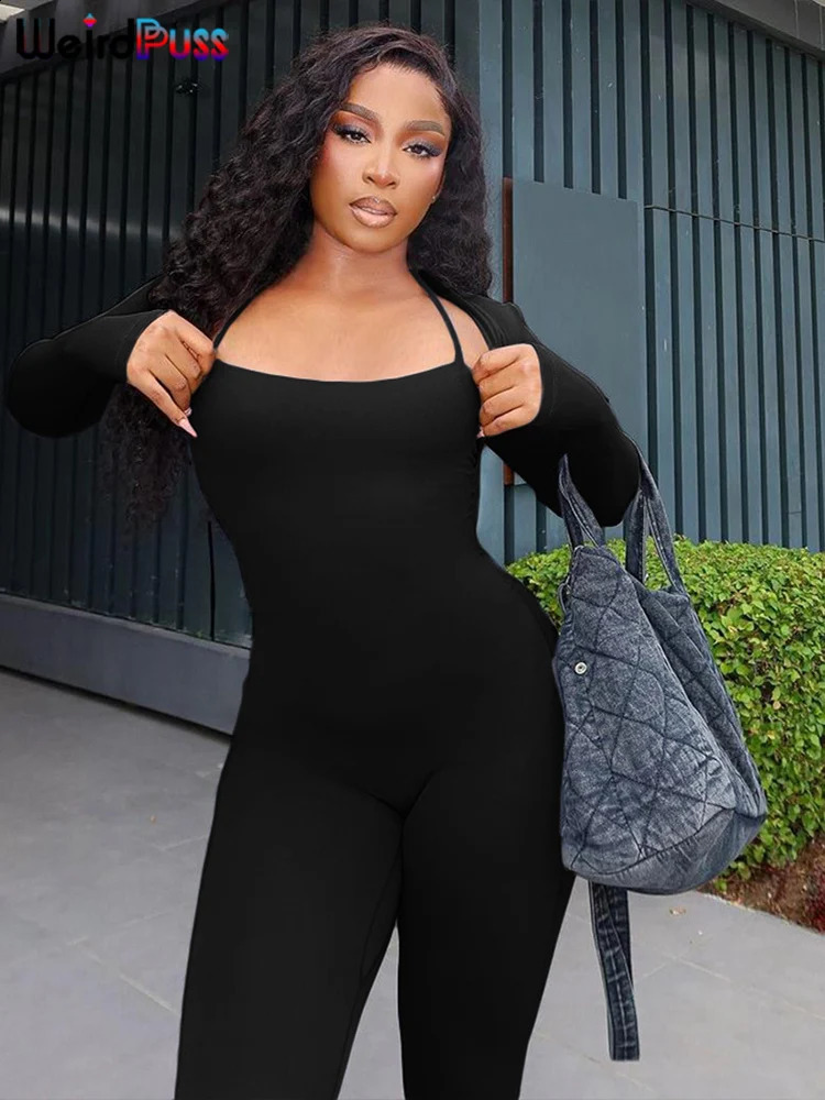 Weird Puss Fitness Women 2 Piece Set Tracksuit Body-Shaping Super Mini TopsJumpsuits Matching Casual Sporty Streetwear Outfits 250120