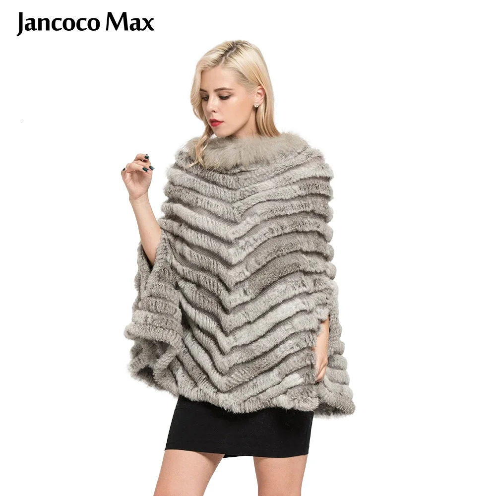 Jancoco Max Real Rabbit Knitted Fur Poncho Winter Fashion Style Capes Female Party Shawl S7112 250120