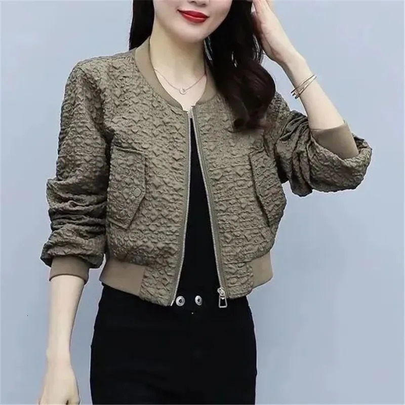 Fashion Short Spring Autumn Coat Jacket Female Women Green Black Coffee Casual Zipper Coat Top Baseball Sportswear 250109