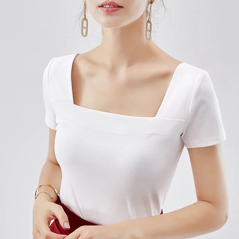 Women Spring Summer Style Cotton Blouses Shirts Lady Casual Short Sleeve Square Collar Solid Loose Blouses Womens Tops DF3492 250121