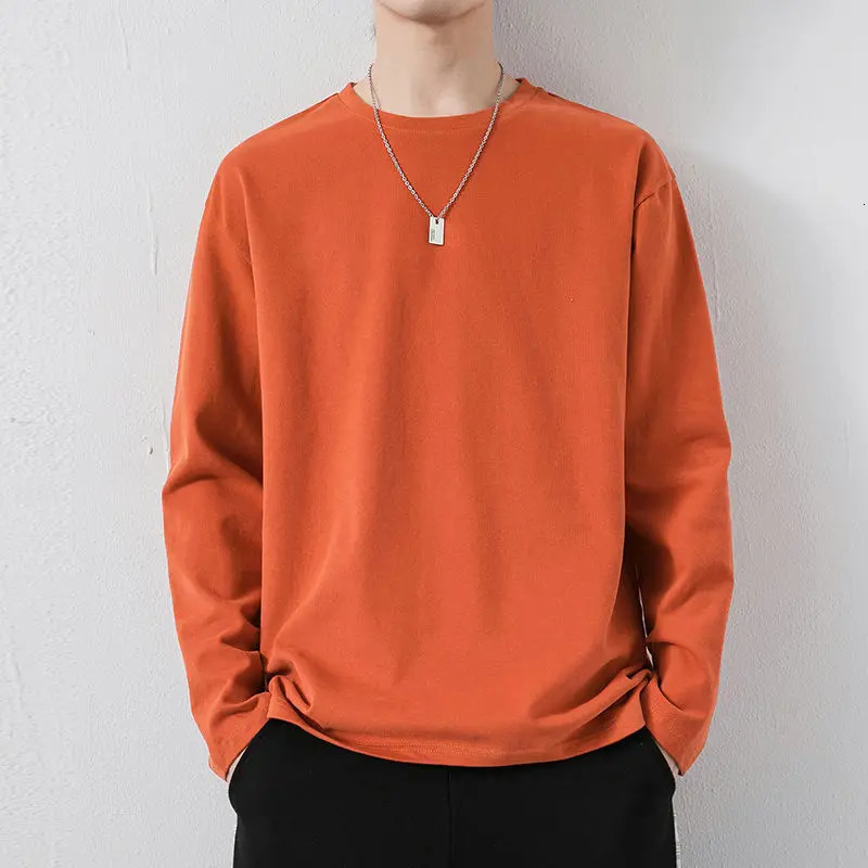 Spring Solid Color Long Sleeve Tshirt Man Round Neck Harajuku Motion Pullovers Male Korean Style Cotton Casual Sweater 250122