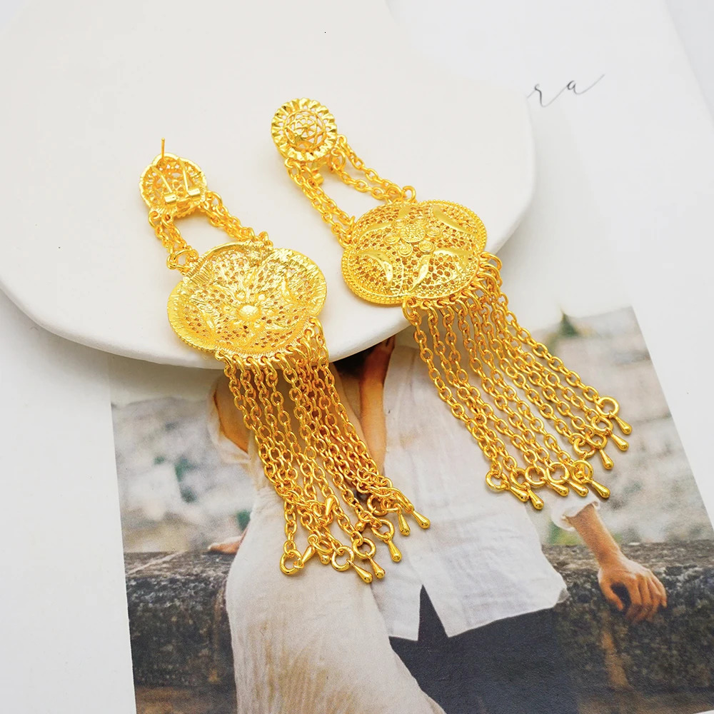 Fashion Dubai Long Tassels Earrings African Dubai Gold Color Drop Earrings For Women Pendant Stud Earrings Wedding Jewellery 250120