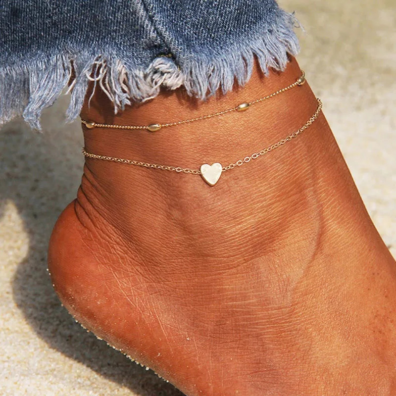 Fashion Simple Heart Female Anklets Foot Jewelry Leg On Ankle Bracelets For Women Chain Gifts 250114