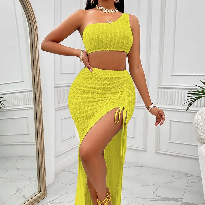 Elegant Sleeveless Formal Birthday Crop Top High Waist Split Long Skirts 2 Piece Dress Sets Women Outfits Fashion Casual Party 250122