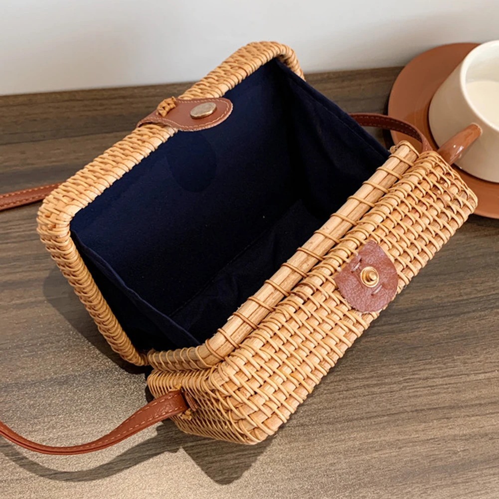Handmade Crossbody Bag Adjustable Strap Rattan Women Handbags Large-capacity Portable Durable Storage for Ladies Shopping Trip 250120