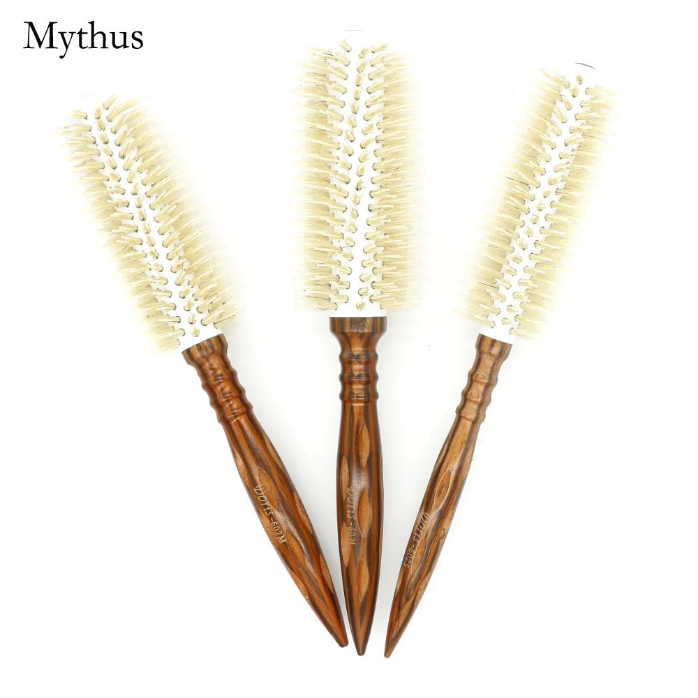 Mythus 3 Size Salon Hair Curls Brush Antistatic Wooden Hair Round Brush For Hairdressing Nylon And Bamboo Fibre Barber Brushes 250120