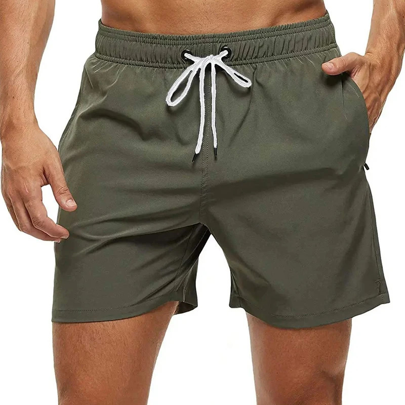 Mens Swim Trunks Beach Shorts Drawstring with Mesh Lining Elastic Waist Plain Breathable Soft Casual Daily Streetwear 250109
