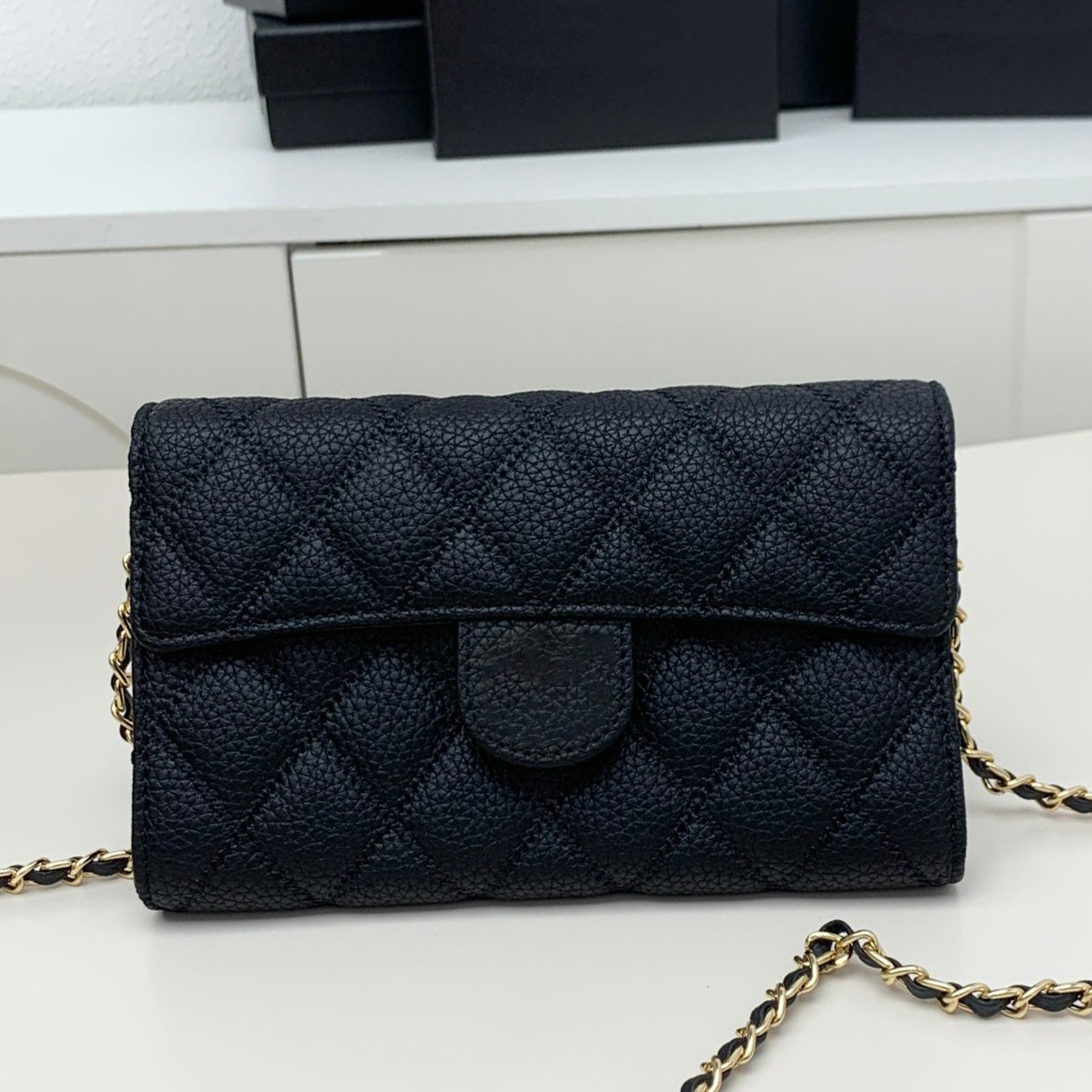 high quality chain wallet luxury designer soft genuine leather cardholder golden hardware purse flap zipper pocket wallets women casual shopping clutch bag