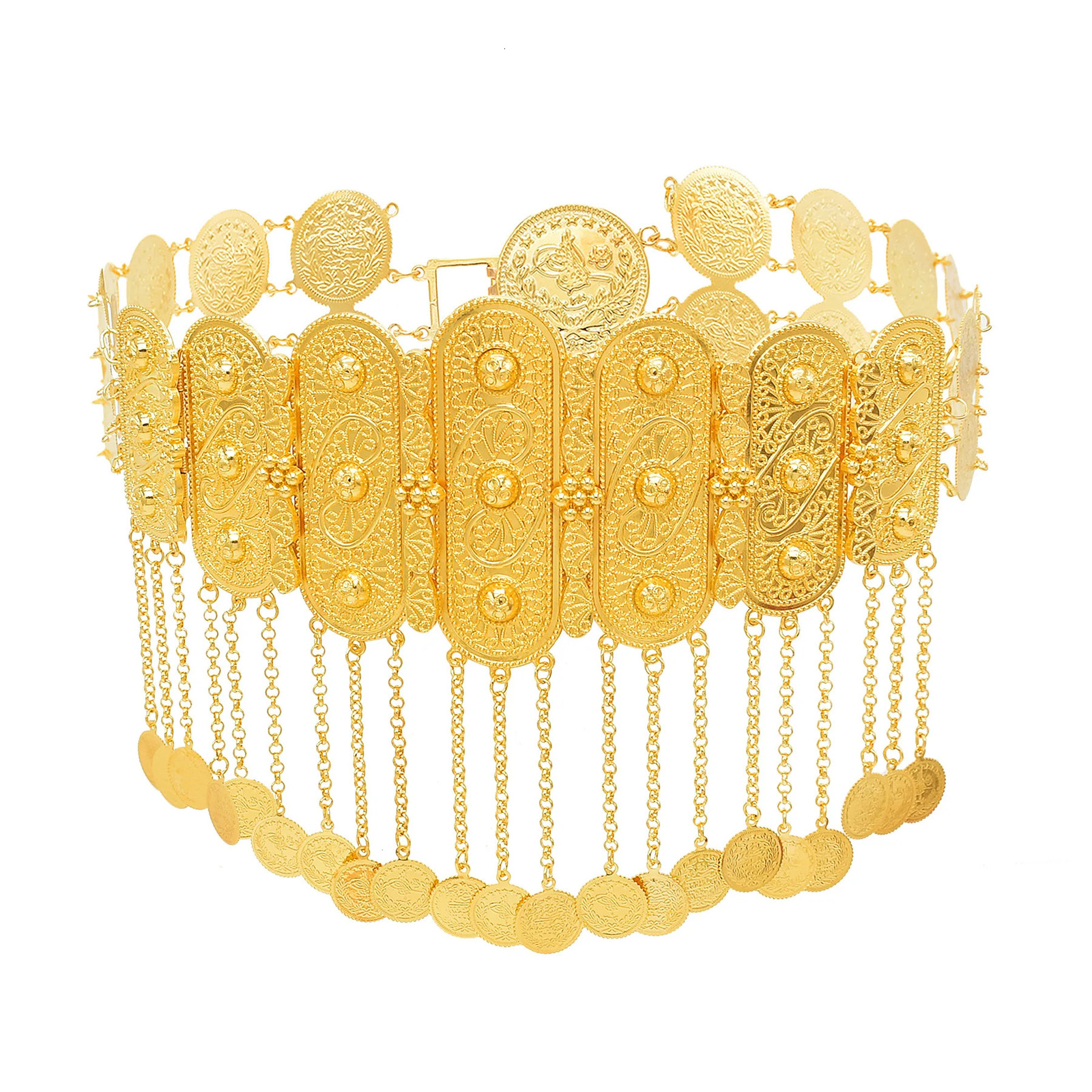 Golden Coins Metal Belts India Belly Dance Moroccan Waist Chain Afghan Turkish Kurdistan National Dress Body Jewelry for Women 250121