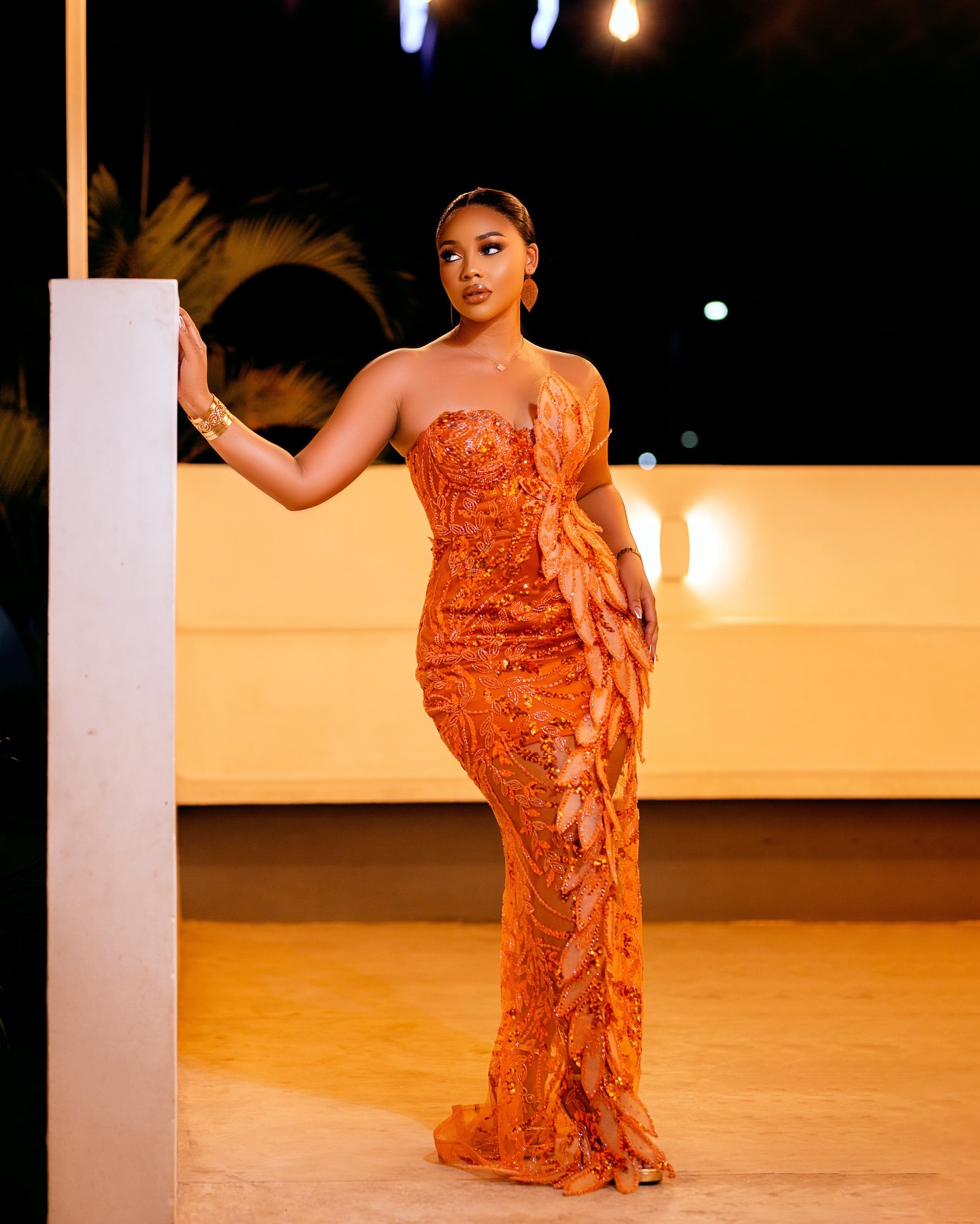 Aso Ebi Orange Mermaid Prom Dresses 2025 rals Sequined Lace Evening Formal Party Second Birthday Engagement Gowns Plus Size Dress For Special Ocns