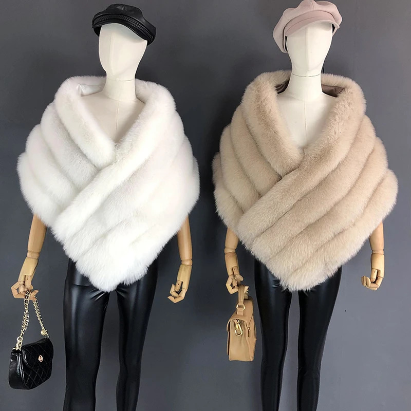 Woman Real Fox Fur Shawl Vest Jacket Fluffy Fur Cape Natural Fur Poncho Fur Lady Scarf Wrap Coat Shawl Wedding Party Clothing 250120