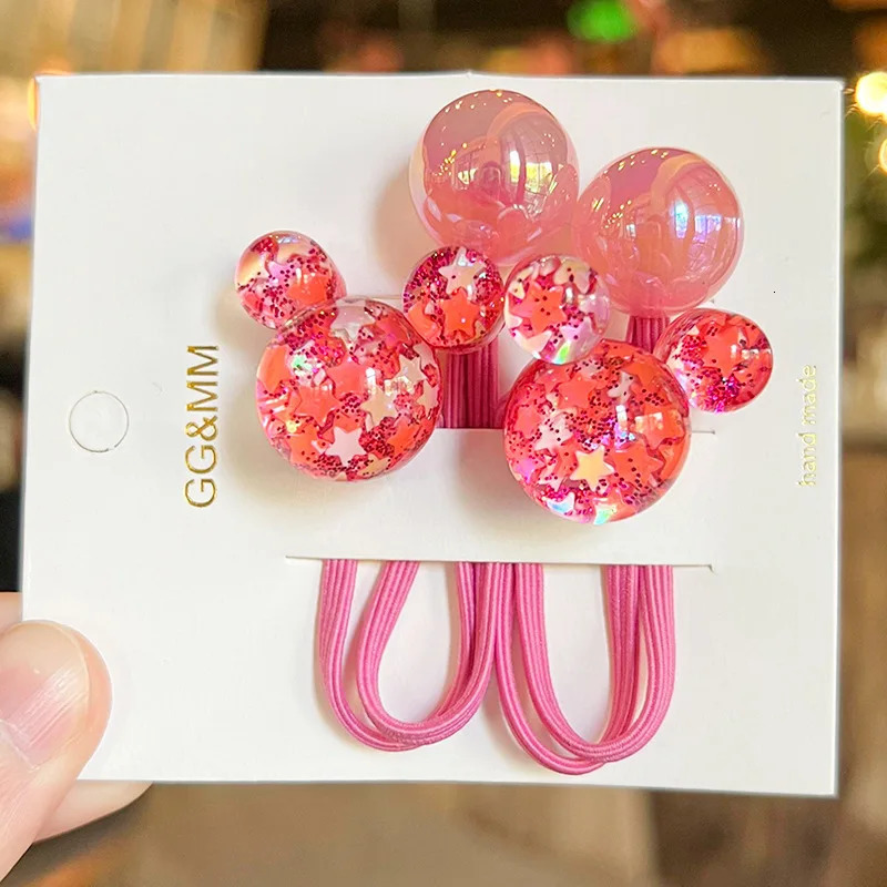 2PCS Cartoon Mouse Head Girls Lovely Elastic Hair Bands Princess Accessories Children Ties Baby Headwear 250117