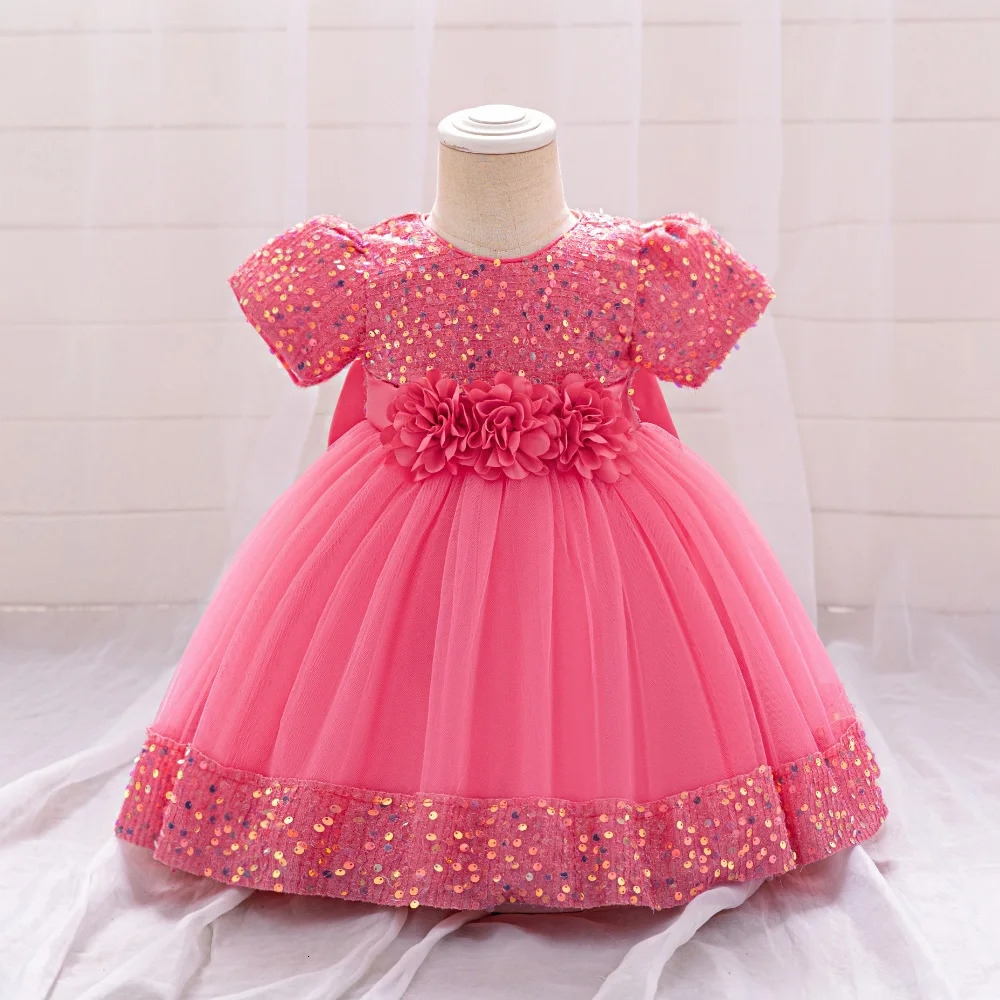 Toddler Baby Sequin Party Dresses Baptism Wedding 1 Year Birthday Bow Princess Dress For Baby Girls Lace Bridemaid Gown Vestidos 250120