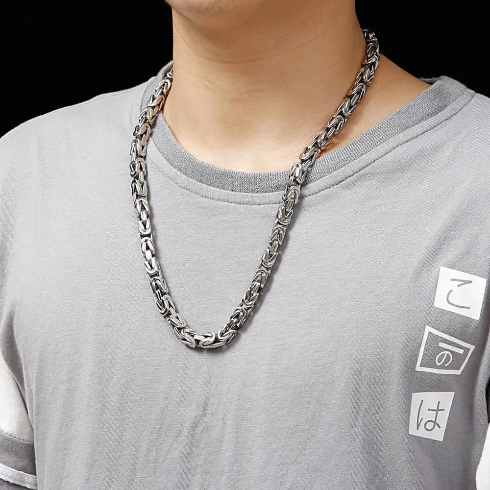 Fongten 66cm Byzantine Chain Necklace for Men Stainless Steel Hiphop Male Gold/Silver Color Choker Charm Necklaces Jewelry 250118