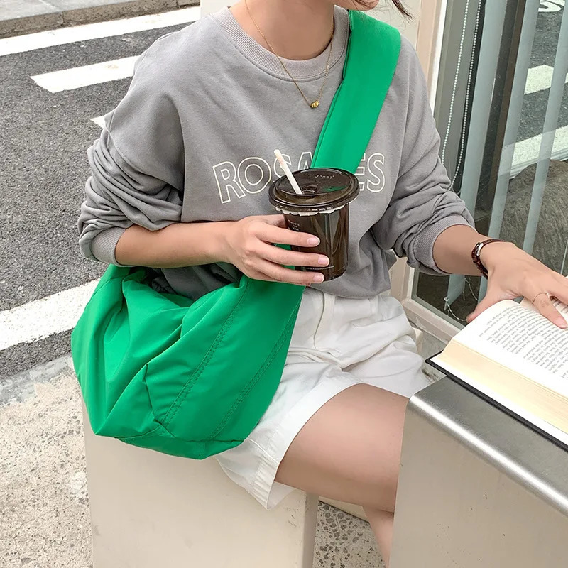 Summer Womens Bag Large Capacity Casual Nylon Crossbody Bag Dumpling Bag High Grade Solid Color Shoulder Bag 250113