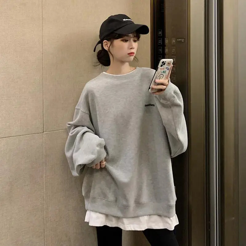 Simplicity Contrast Patchwork Loose Trend Pullovers Top Spring Autumn Two Pieces Casual Sweatshirts Fashion Women Clothing 250122