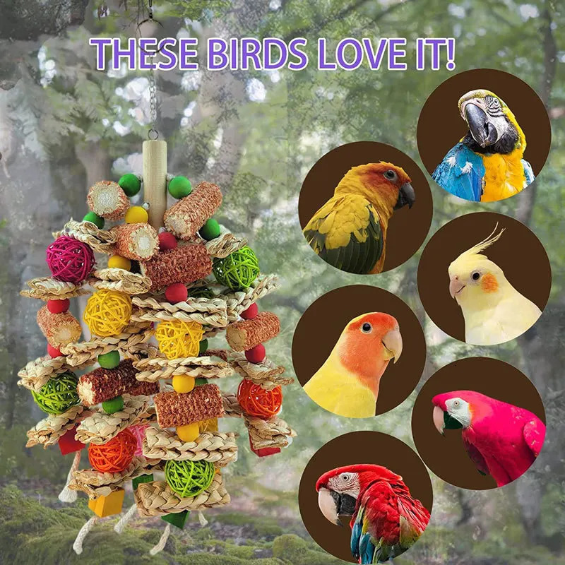 Parrot Toys Natural Corn Wood Parrot Bird Toys Love Bird Cage Funny Training Bird Toys Bite Resistant Bird Tearing Toy 250121