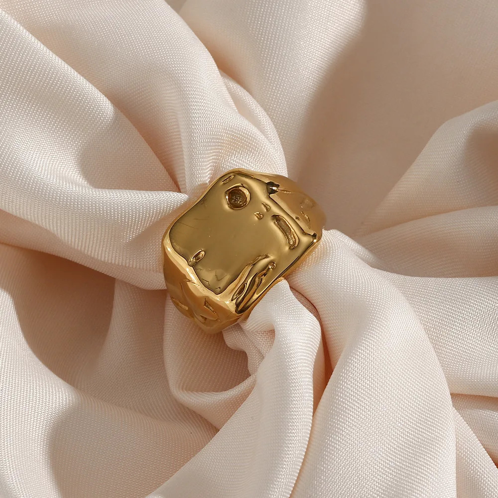 Fashion Stainless Steel Gold Color Ring Square Ring Classic Trend Women Mens Hip Pop Ring Dainty Tarnish Free Punk Jewelry 250121