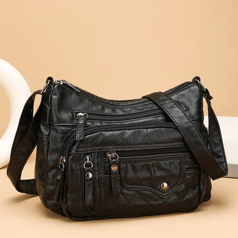 Soft PU Leather Waterproof Shoulder Bag Women Retro Casual Crossbody Bag Multiple Pockets Large Capacity Classic All Match Bags 250120