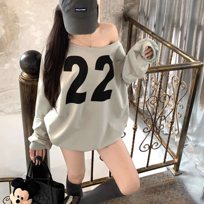 Y2K Printed Hoodies Women Sexy Off Shoulder Loose Oversized Tops Female Casual Hoody Chic Korean Autumn Sweatshirts 250122