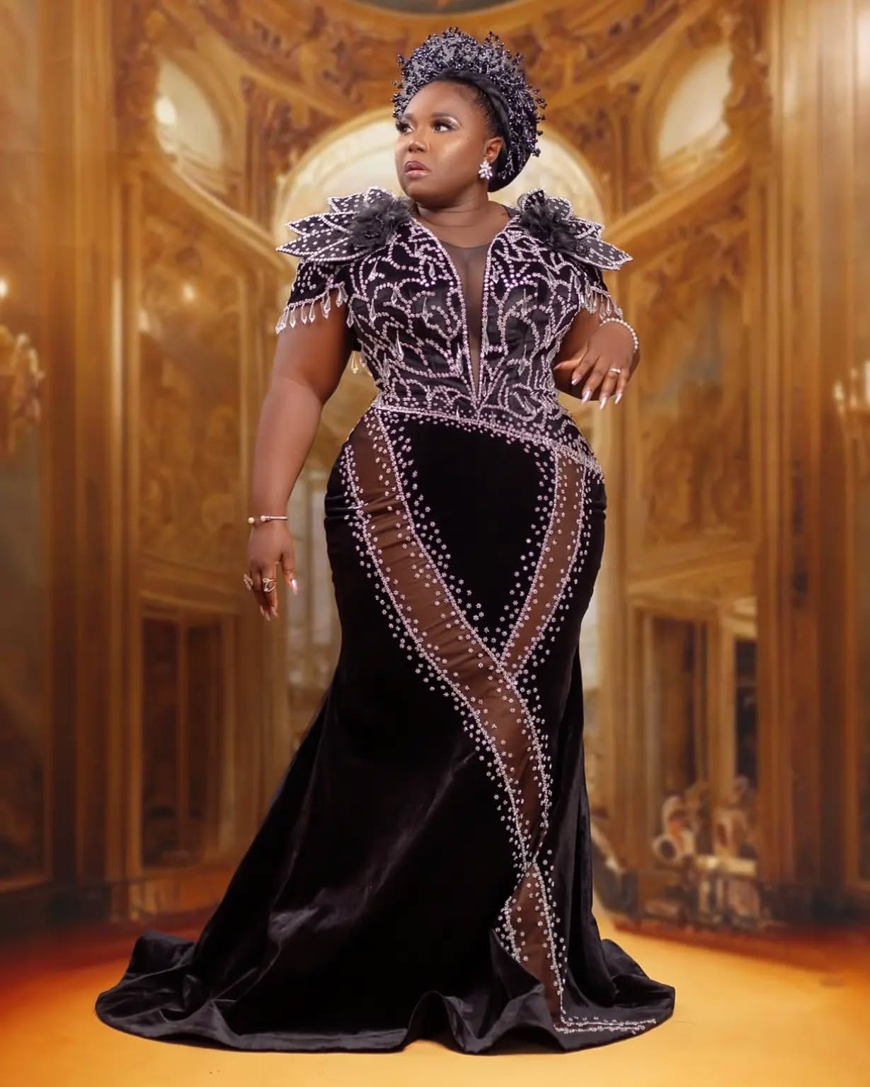 Aso Ebi Black Mermaid Prom Dresses 2025 Beaded Crystals Veet rals Evening Formal Party Second Birthday Engagement Gowns Plus Size Dress For Special Oc