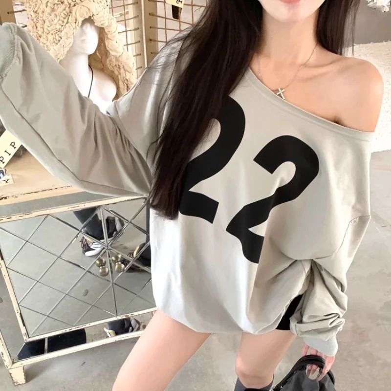 Y2K Printed Hoodies Women Sexy Off Shoulder Loose Oversized Tops Female Casual Hoody Chic Korean Autumn Sweatshirts 250122