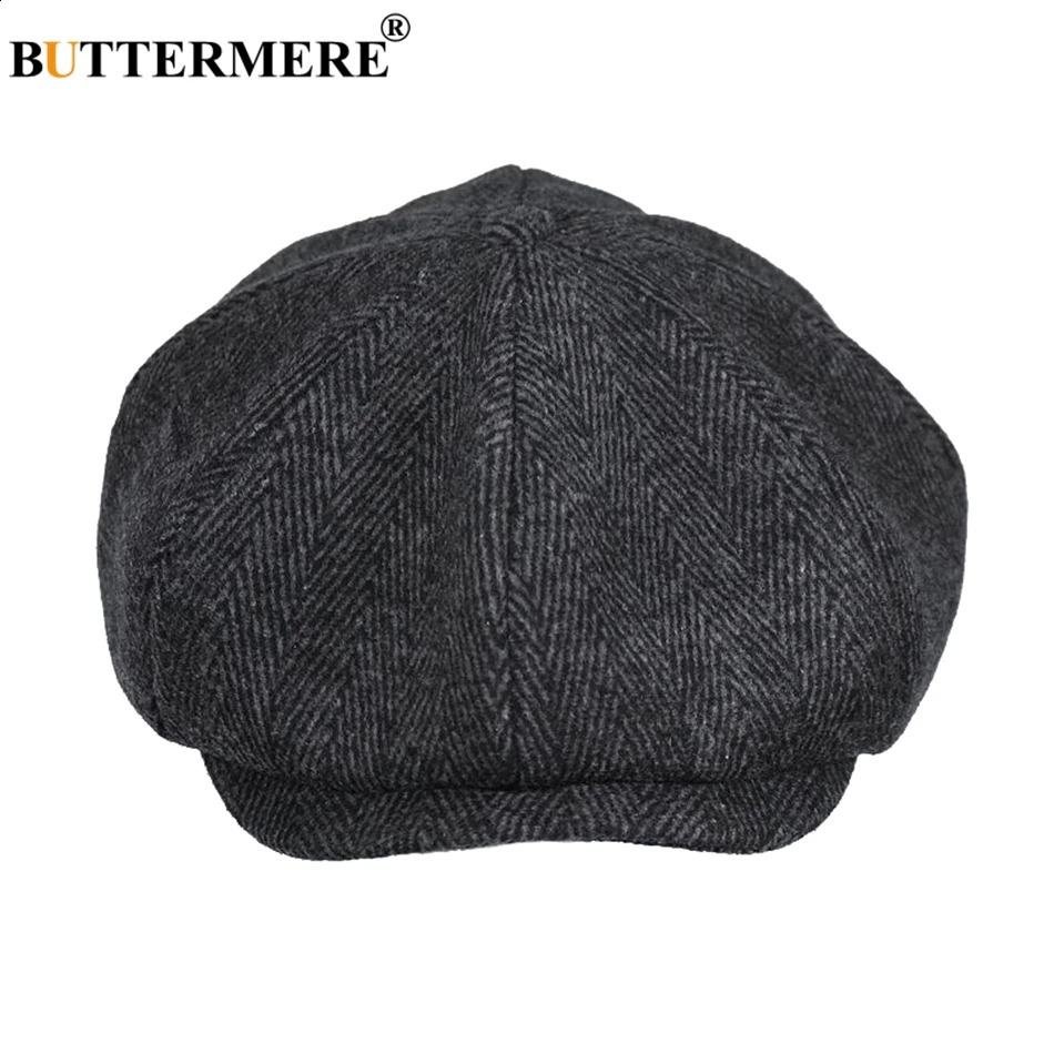 BUTTERMERE sboys Beret Herringbone Men Flat Caps Wool Casual Winter Tweed Female England Style Classic Octagonal Hats And Cap 250118