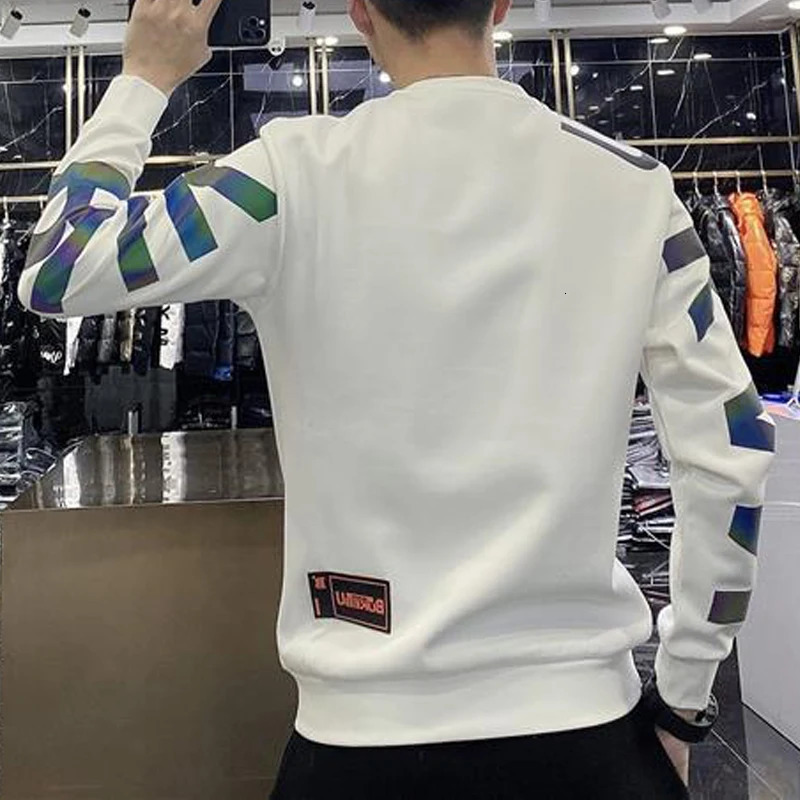 Spring Mens Korean Fashion Print Casual All Match Sweatshirt Appliques Streetwear Loose Hoodie Round Neck Long Sleeve Tops 250122