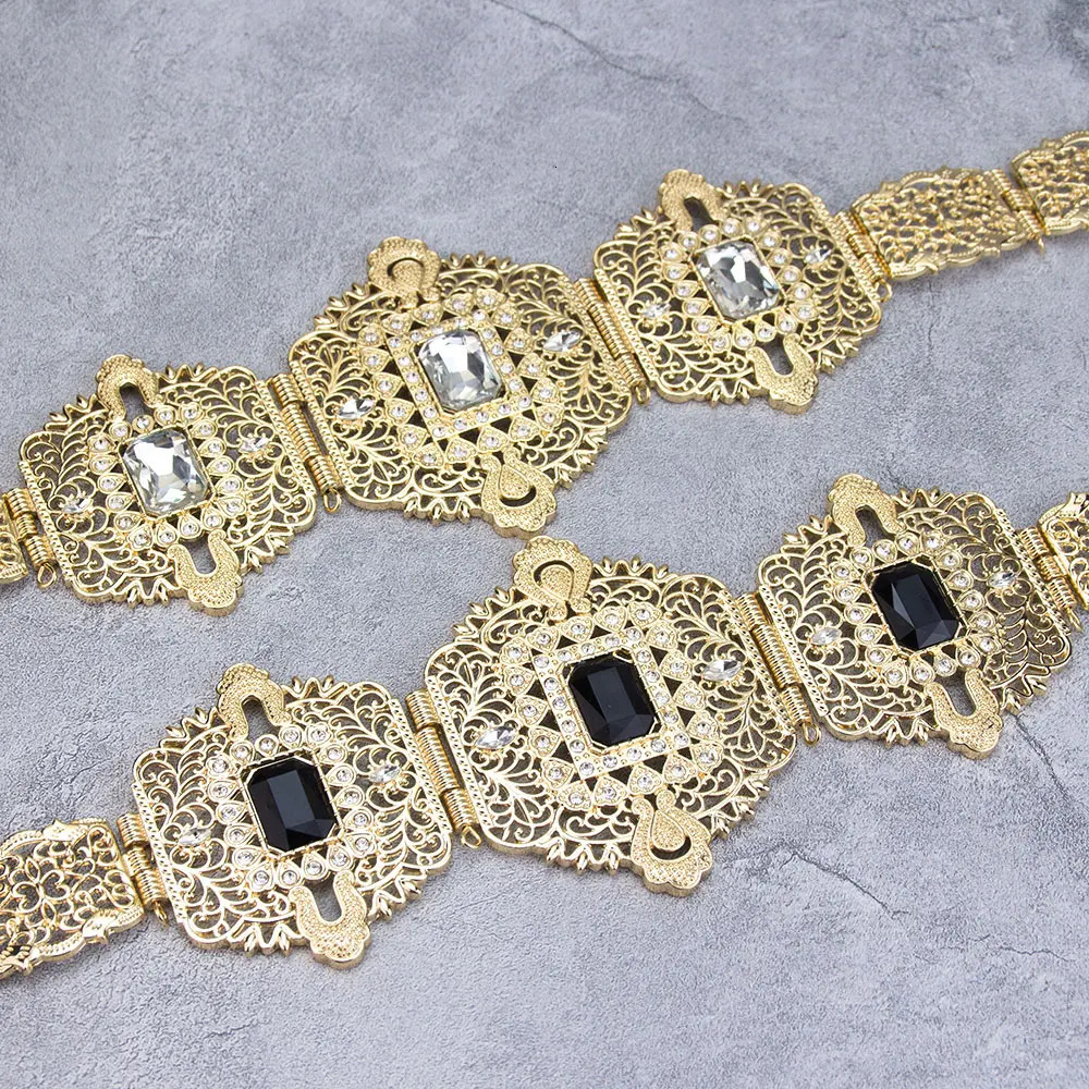 Sunspicems Chic Alloy Belt For Moroccan Bride Tassel Straps Rope Waist Chain Arabic Ladys Caftan Dress Body Chains Gold Color 250121