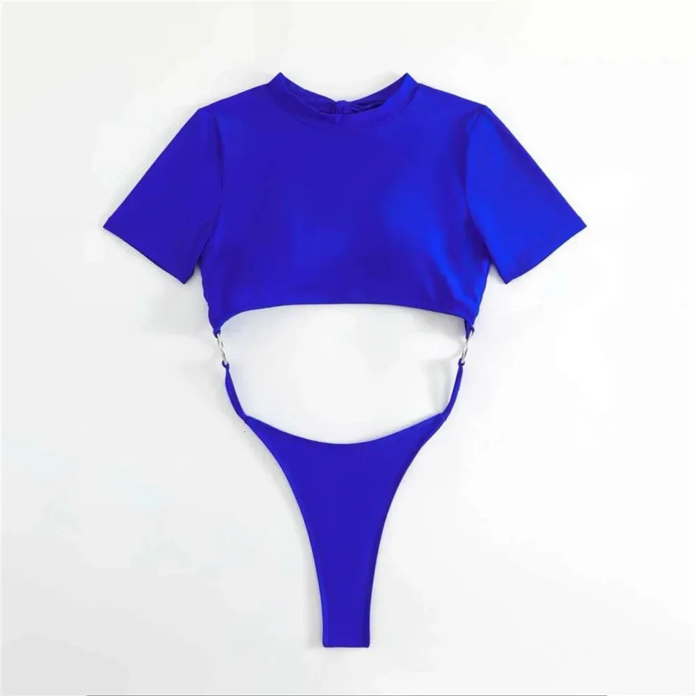 Sexy Micro Thong Swimwear Women One Piece Swimsuits 2025 Cut Out Monokini Backless Bathing Suit Blue Bikini Bathers Beach Wear 250113
