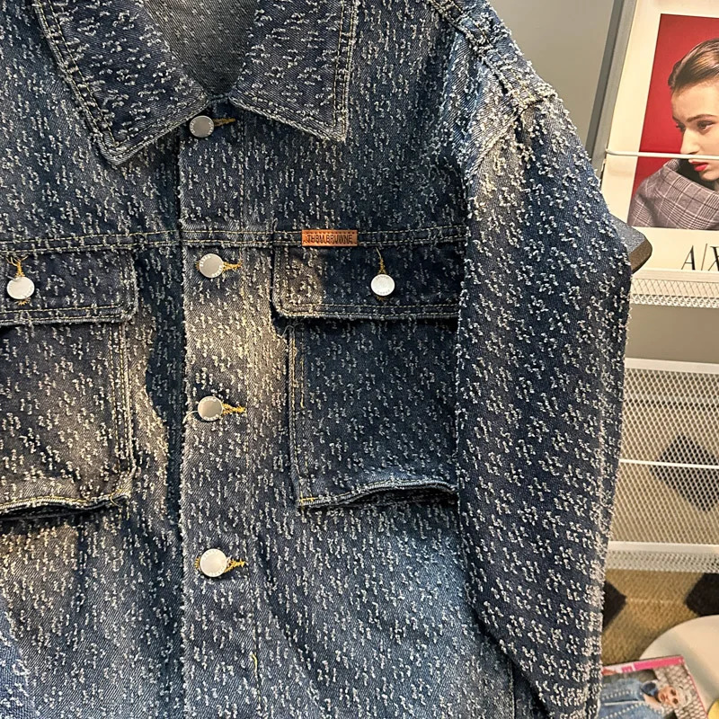 autumn long sleeve denim coat MENS loose fashion embroidery n retro casual street Y2K fashion shirt 250117